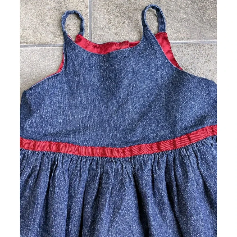 Y2K Baby Gap Girl 4 Years Denim Jumper Dress Red Satin Lining Matching Bloomers